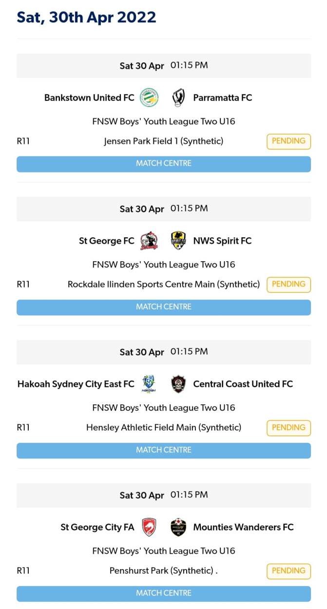 Saturdays Fixtures